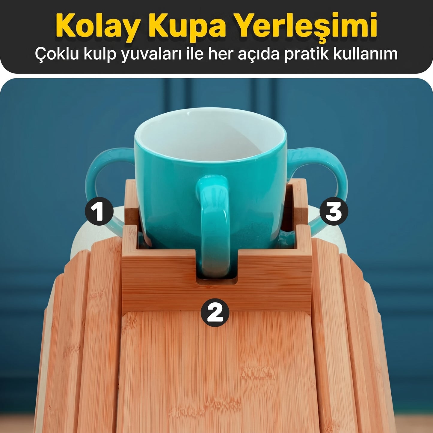 Doğal Bambu Koltuk Kenarı Sehpası & Bardaklık | Esnek Tepsi